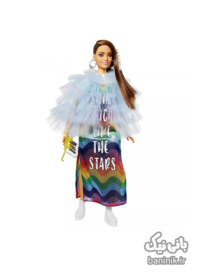 ست اسباب بازی عروسک باربی مفصلی اکسترا با پیراهن بلند رنگین کمانی Barbie Extra Rainbow Dress| دخترانه،قیمت و خرید عروسک باربی،عروسک باربی جدید،عروسک باربی ساده،قیمت عروسک باربی اورجینال،عروسک barbie،عروسک سیلیکونی،عروسک دخترانه